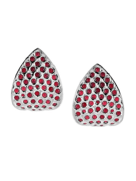 Teardrop Motif Oxidised Red Stud Earrings