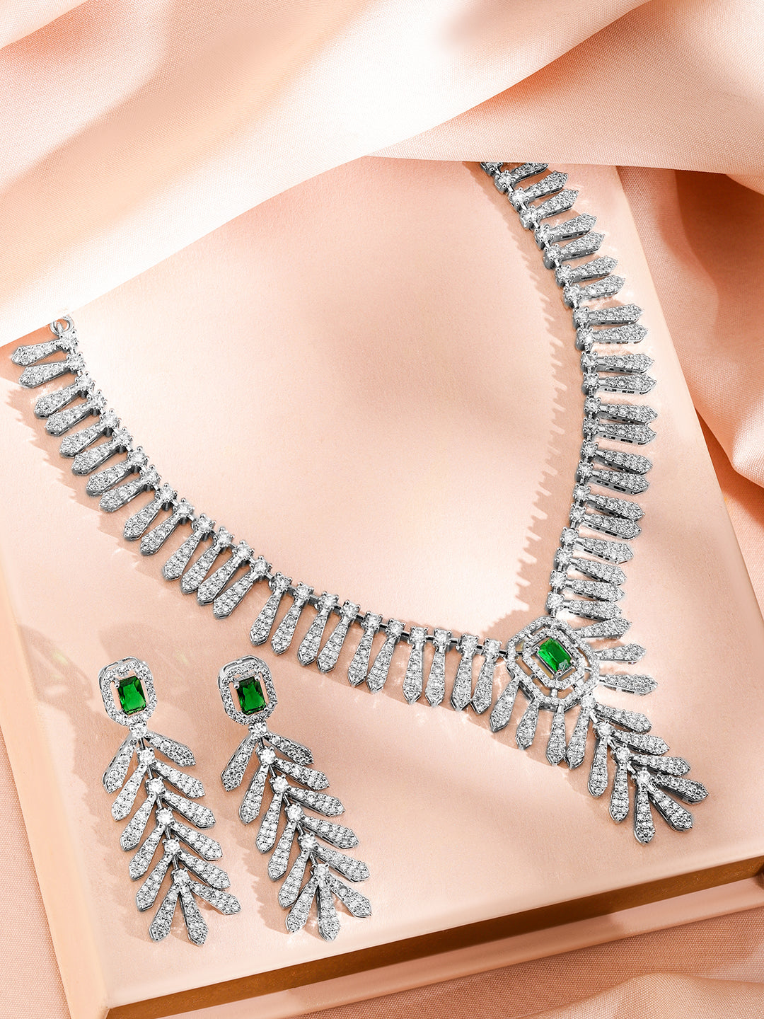 Green Accented American Diamond Zirconia Necklace Set