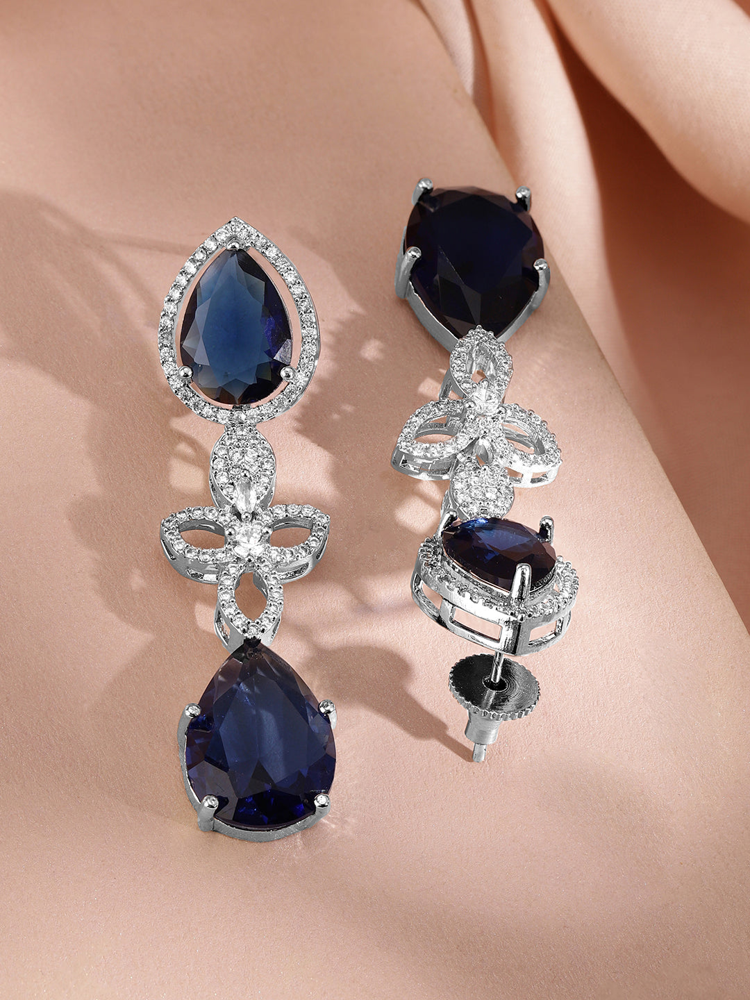 American Diamond Zirconia Blue Floral Necklace Set