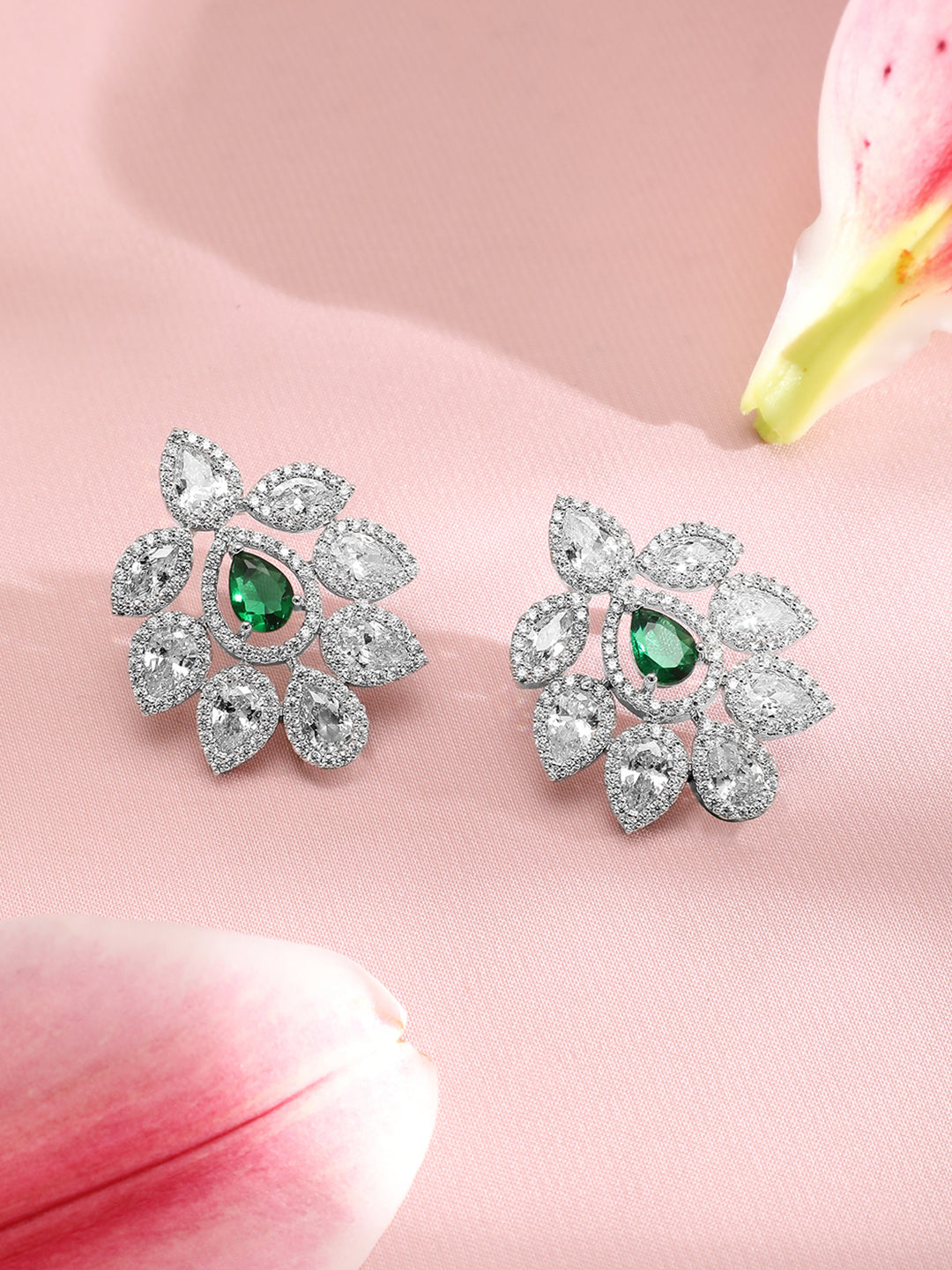 Emerald Accented American Diamond Zirconia Layered Necklace Set