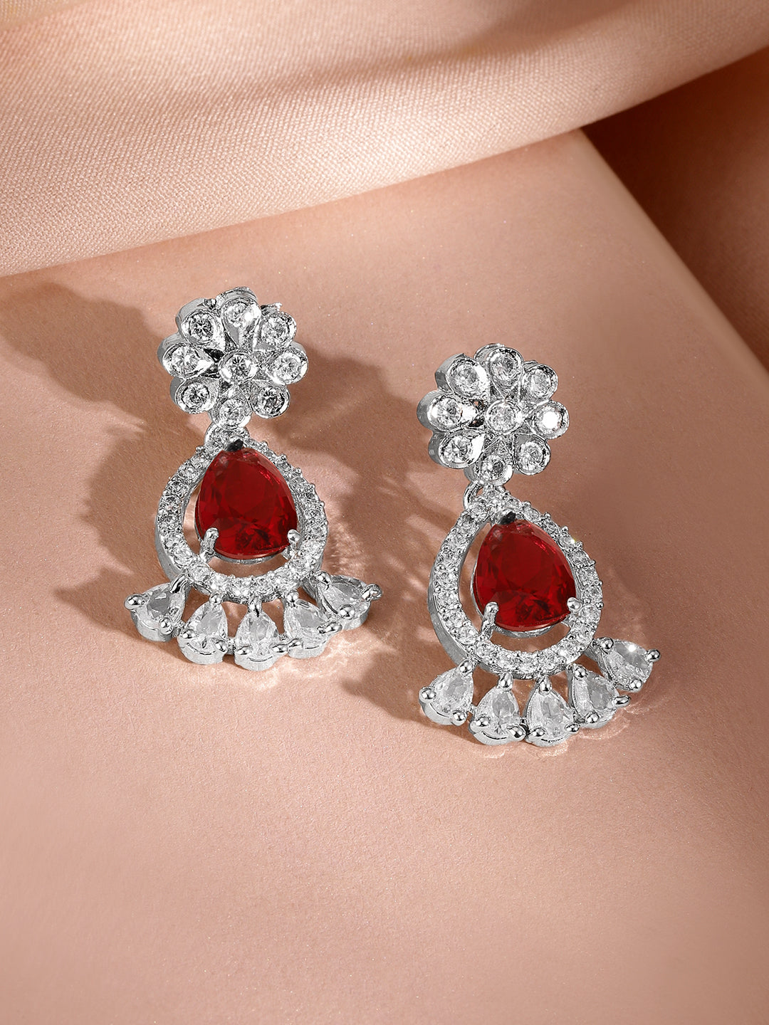 American Diamond Zirconia Red Necklace Set