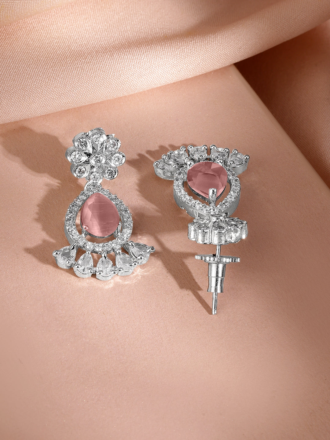 Pink American Diamond Zirconia Necklace Set