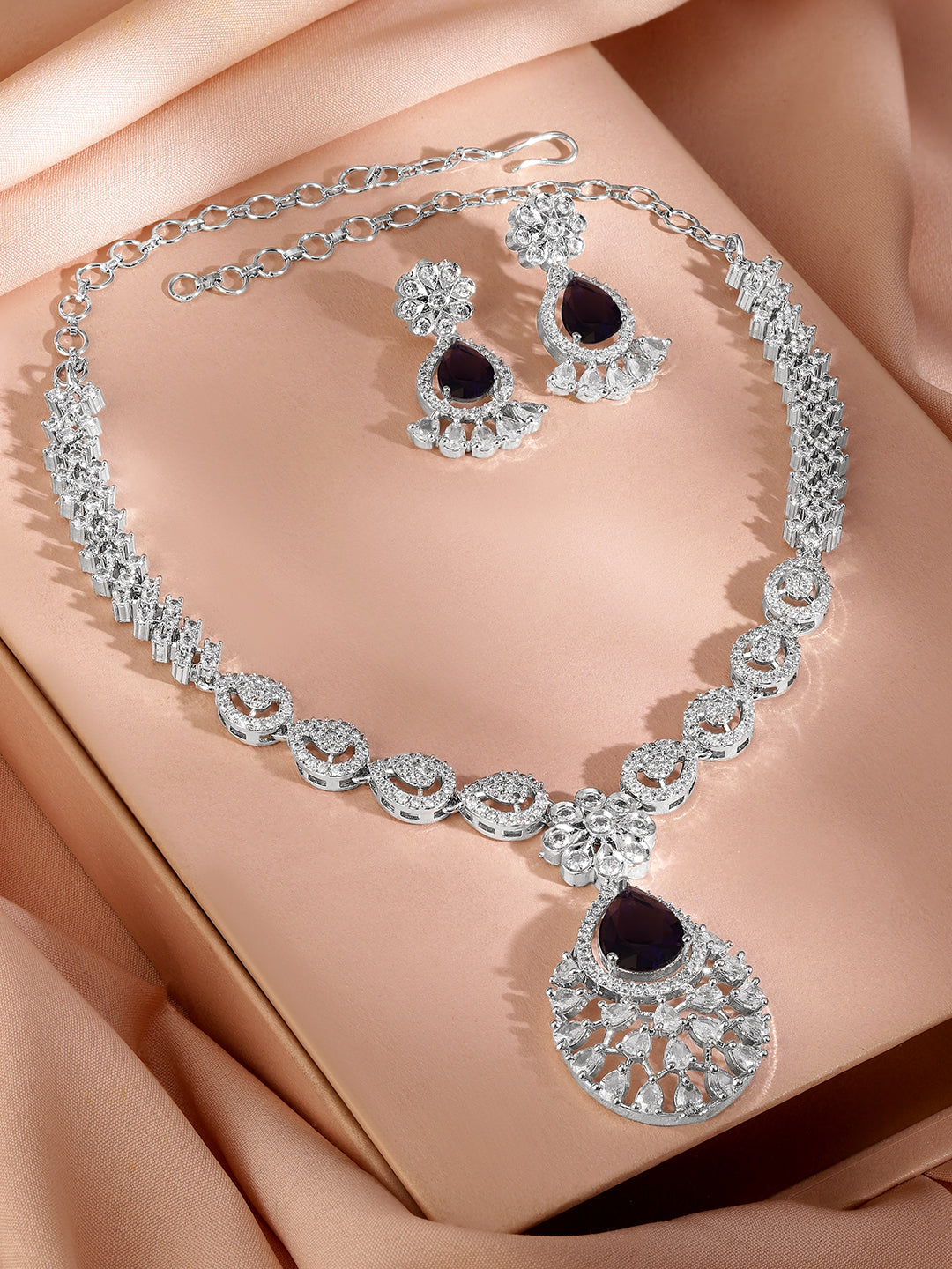 American Diamond Zirconia Black Accented Necklace Set