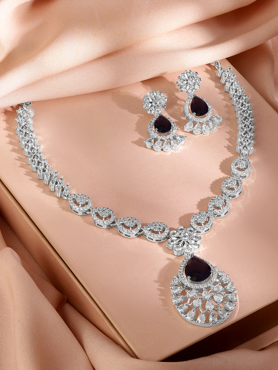 American Diamond Zirconia Black Accented Necklace Set