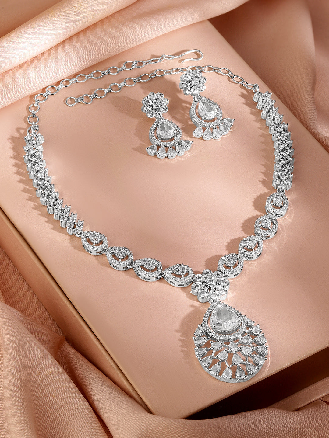 American Diamond Zirconia White Necklace Set