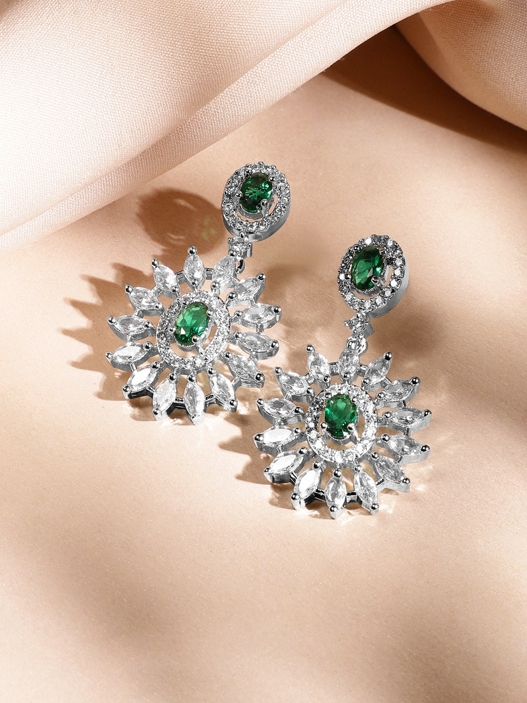 American Diamond Zirconia Green Teardrop Necklace Set