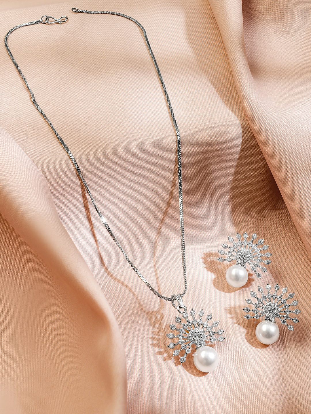 Silver Toned Pearl Drop Necklace