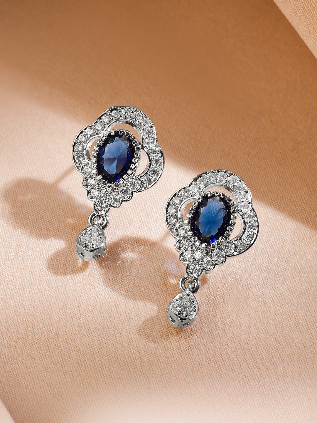 American Diamond Zirconia Necklace Set With Blue Sapphire