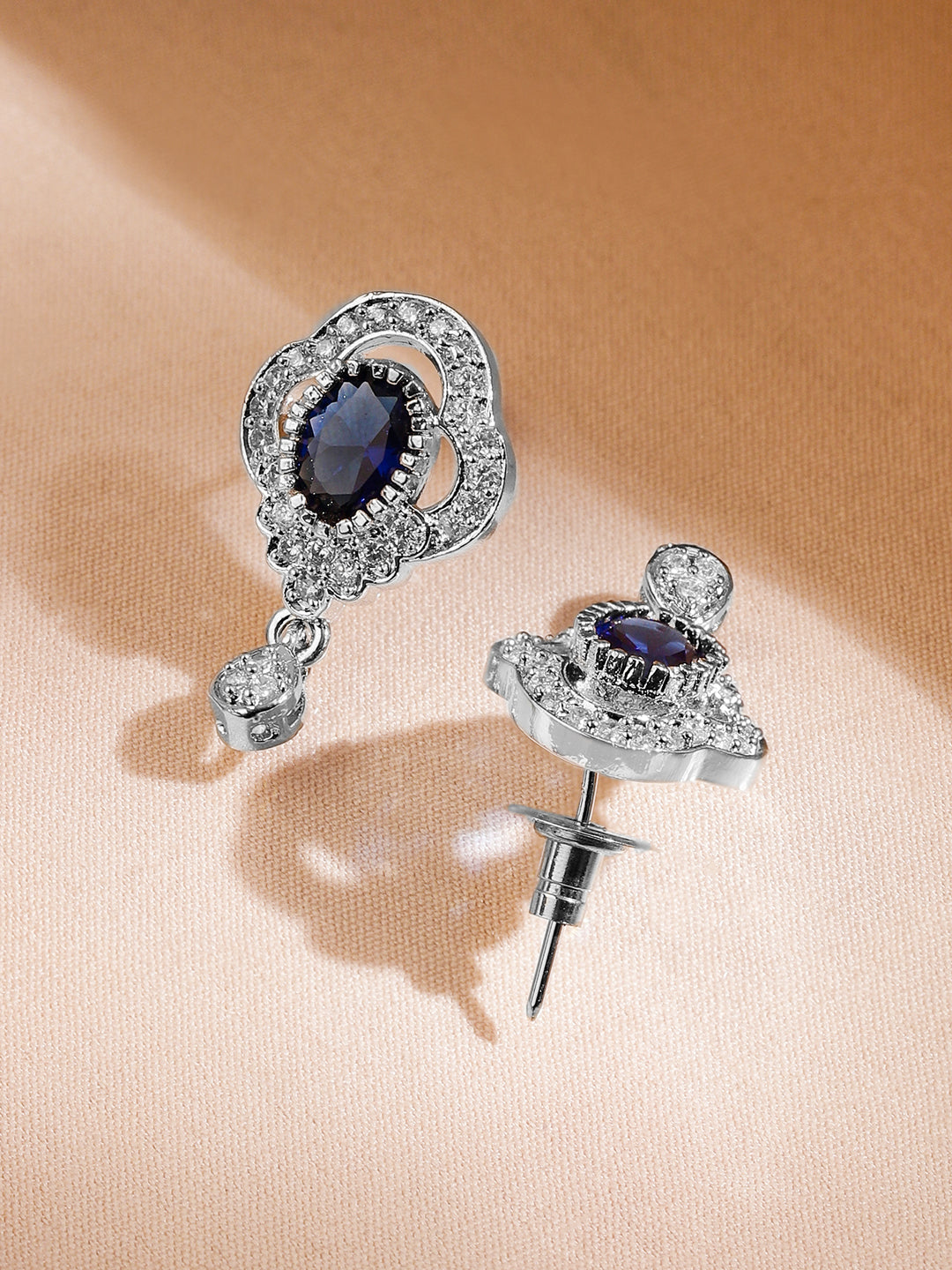 American Diamond Zirconia Necklace Set With Blue Sapphire