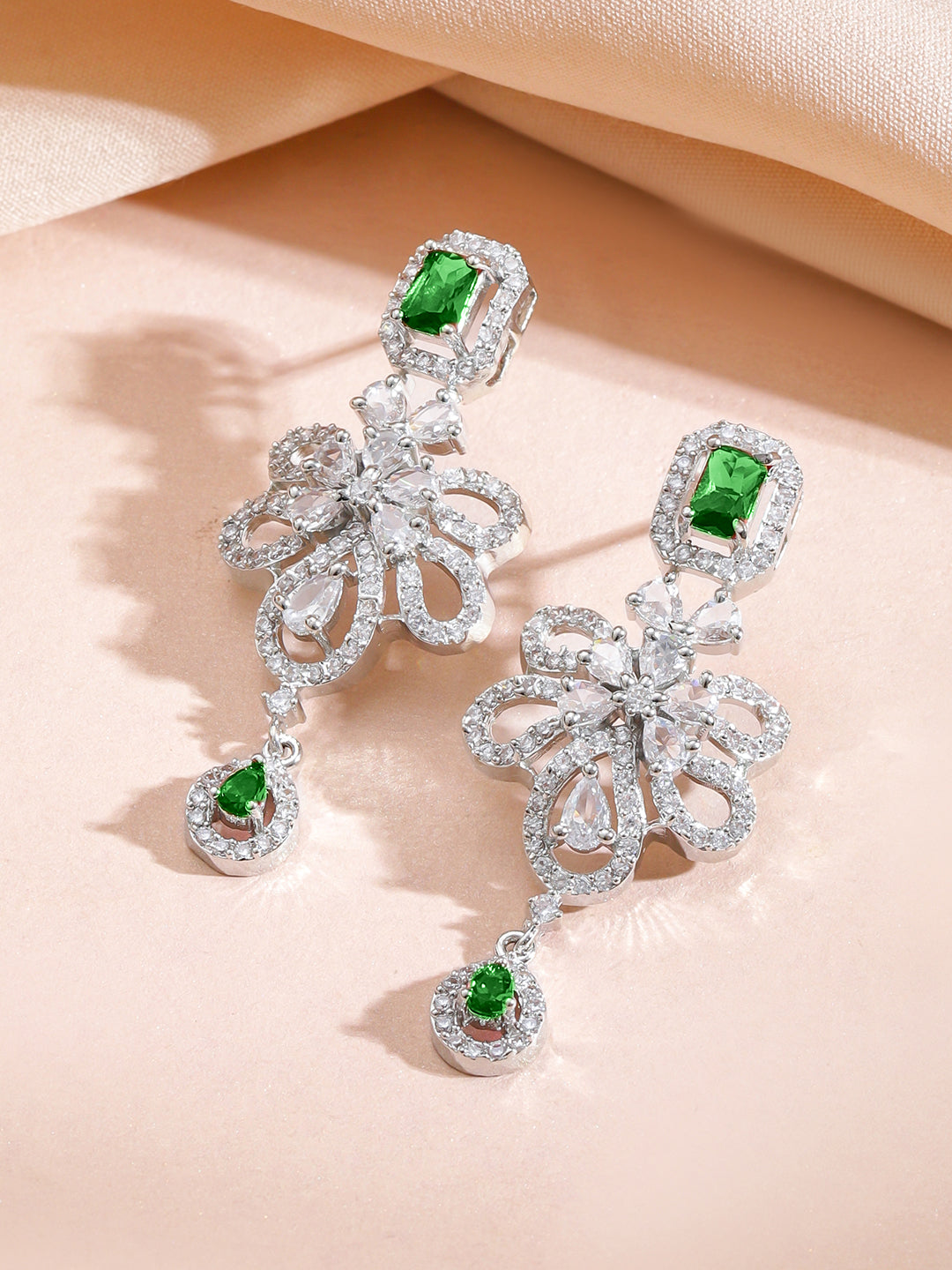 Green American Diamond Zirconia Floral Necklace Set