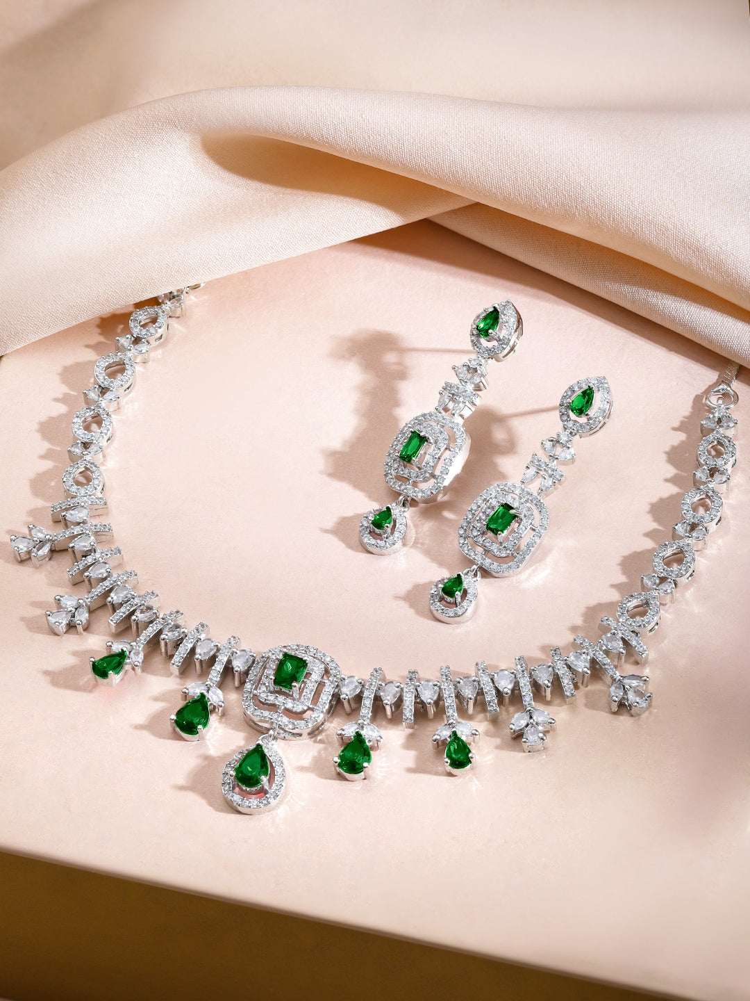 Green Drops American Diamond Zirconia Necklace Set
