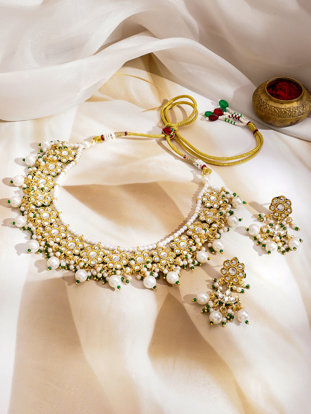 Kundan Grace in Emerald Bloom Necklace Set