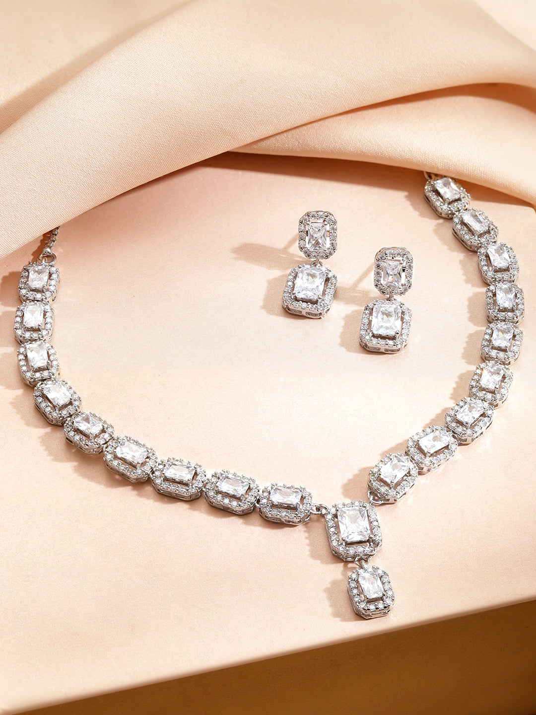 Forever Shine White American Diamond Zirconia Necklace Set