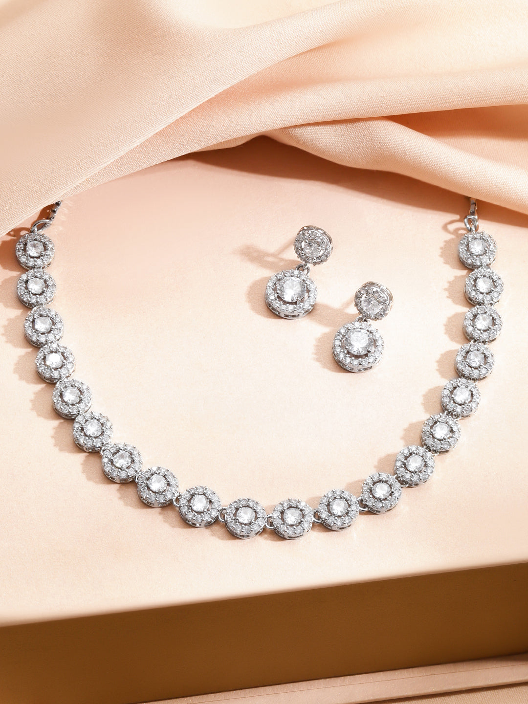 Solitaire Shine American Diamond Zirconia Necklace Set