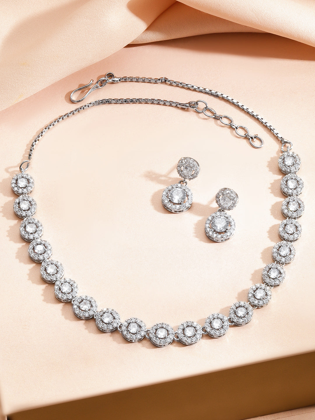 Solitaire Shine American Diamond Zirconia Necklace Set