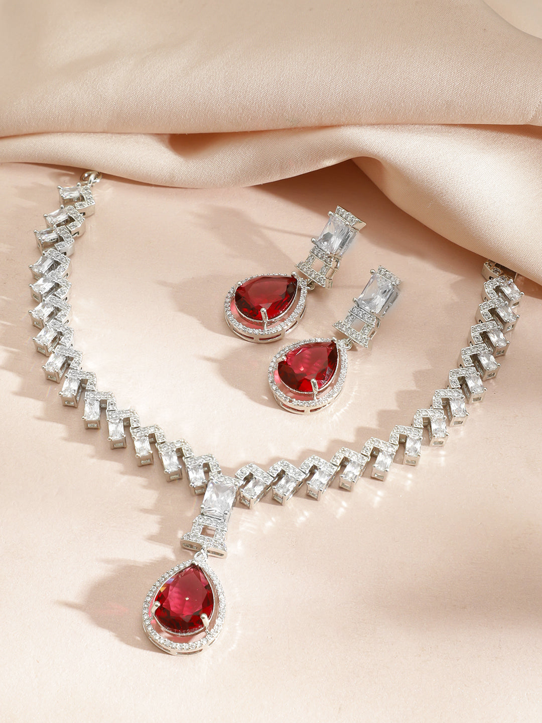 Ruby Glow American Diamond Zirconia White Necklace Set