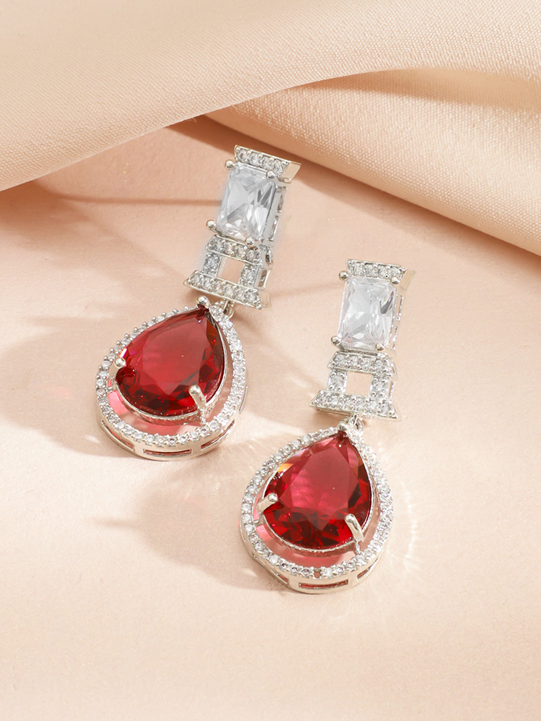 Ruby Glow American Diamond Zirconia White Necklace Set