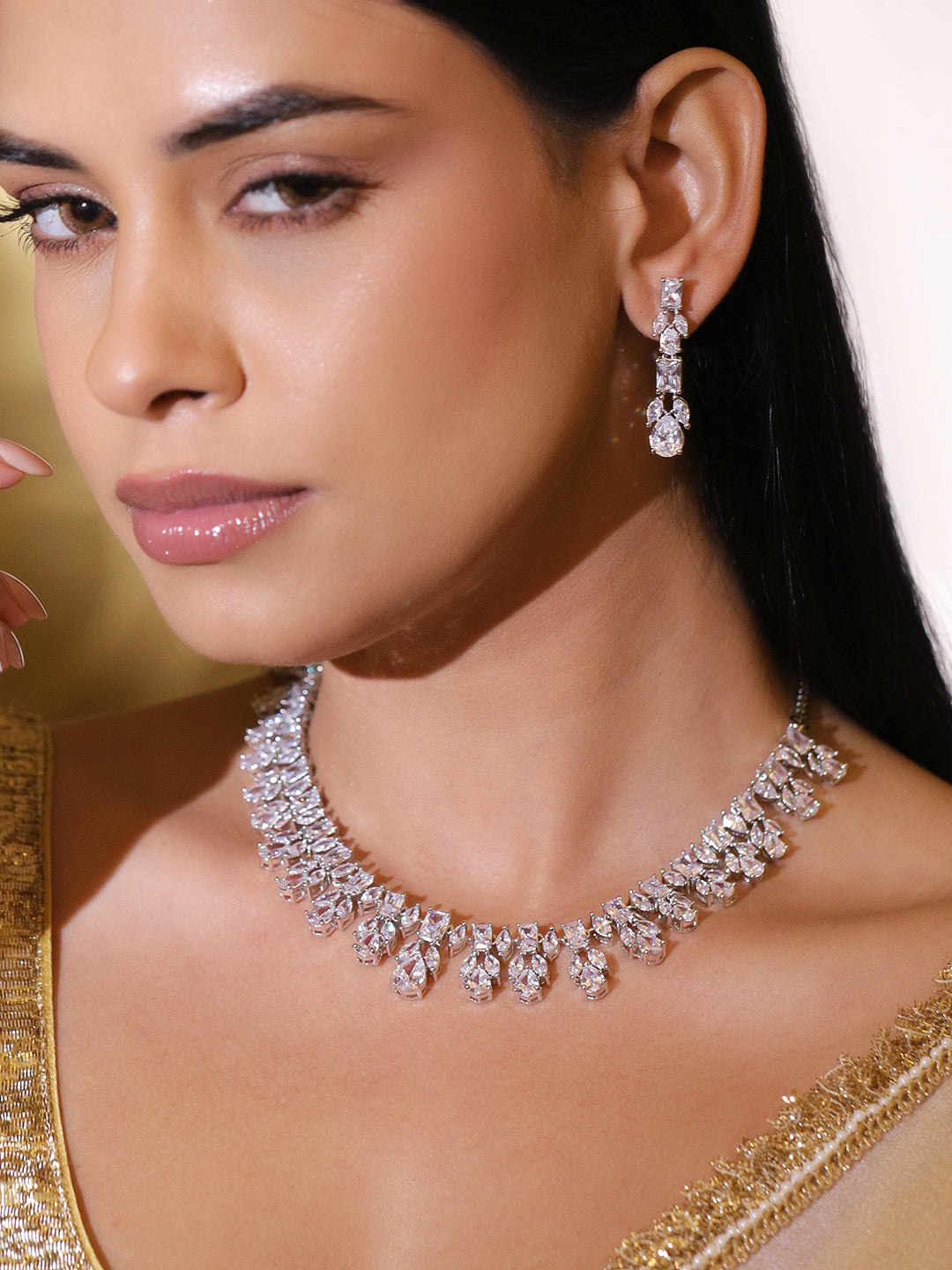 Eternal Shine All-White American Diamond Crystal Necklace Set