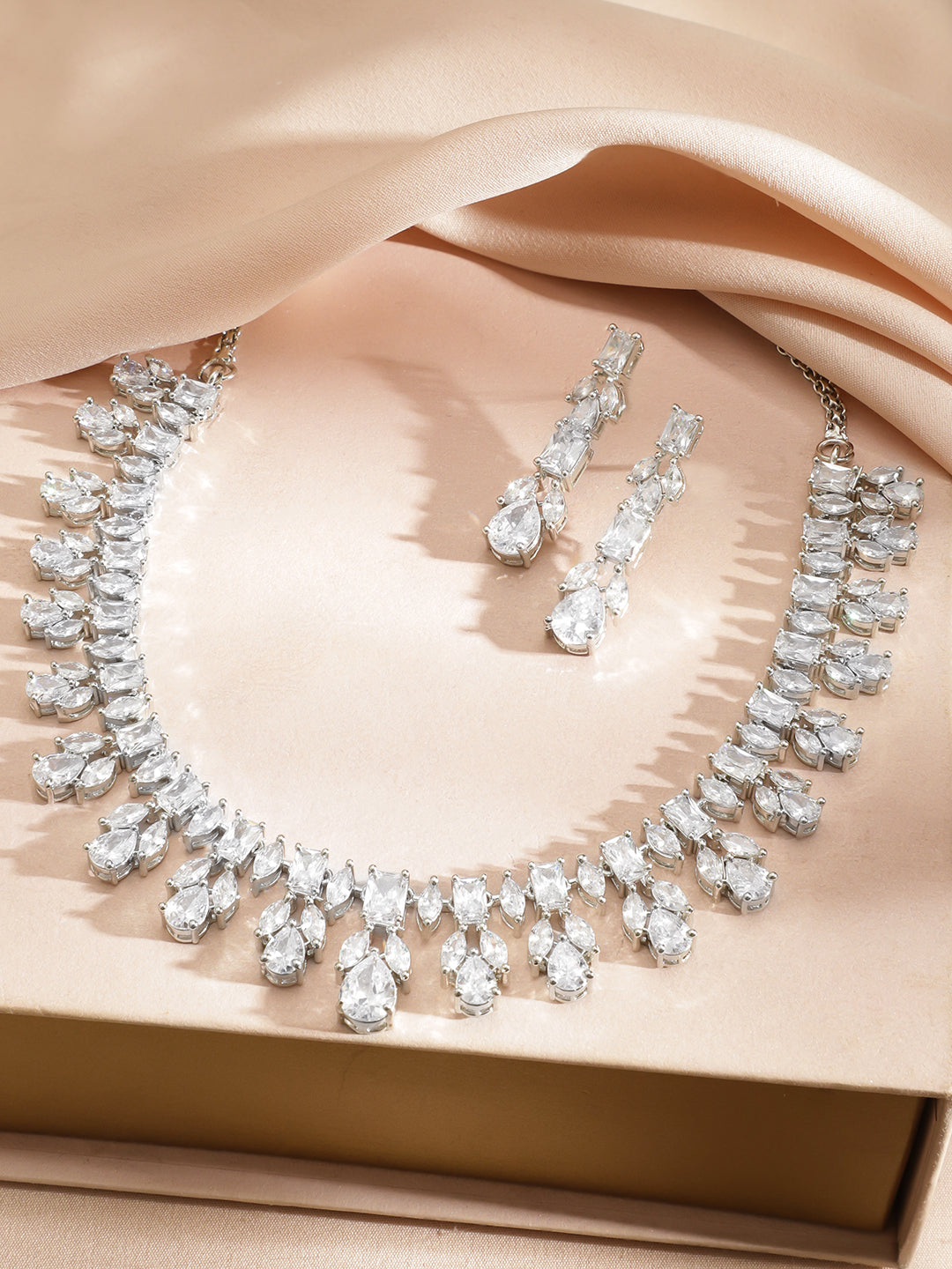 Eternal Shine All-White American Diamond Crystal Necklace Set