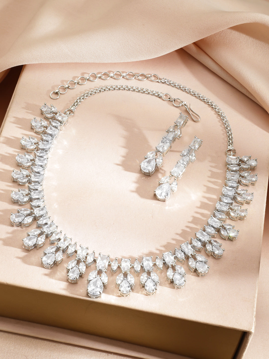Eternal Shine All-White American Diamond Crystal Necklace Set
