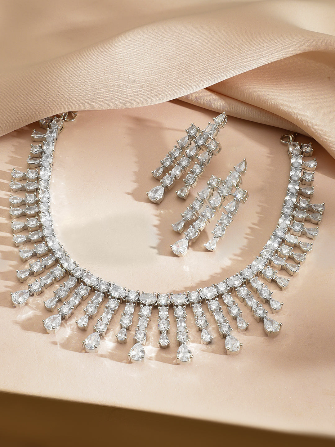 Crystal Studded White Necklace Set