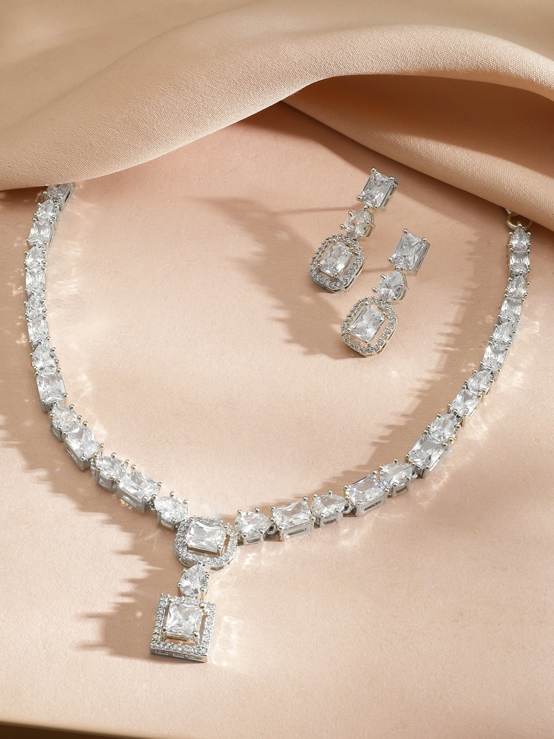 White American Diamond Zirconia Necklace Set