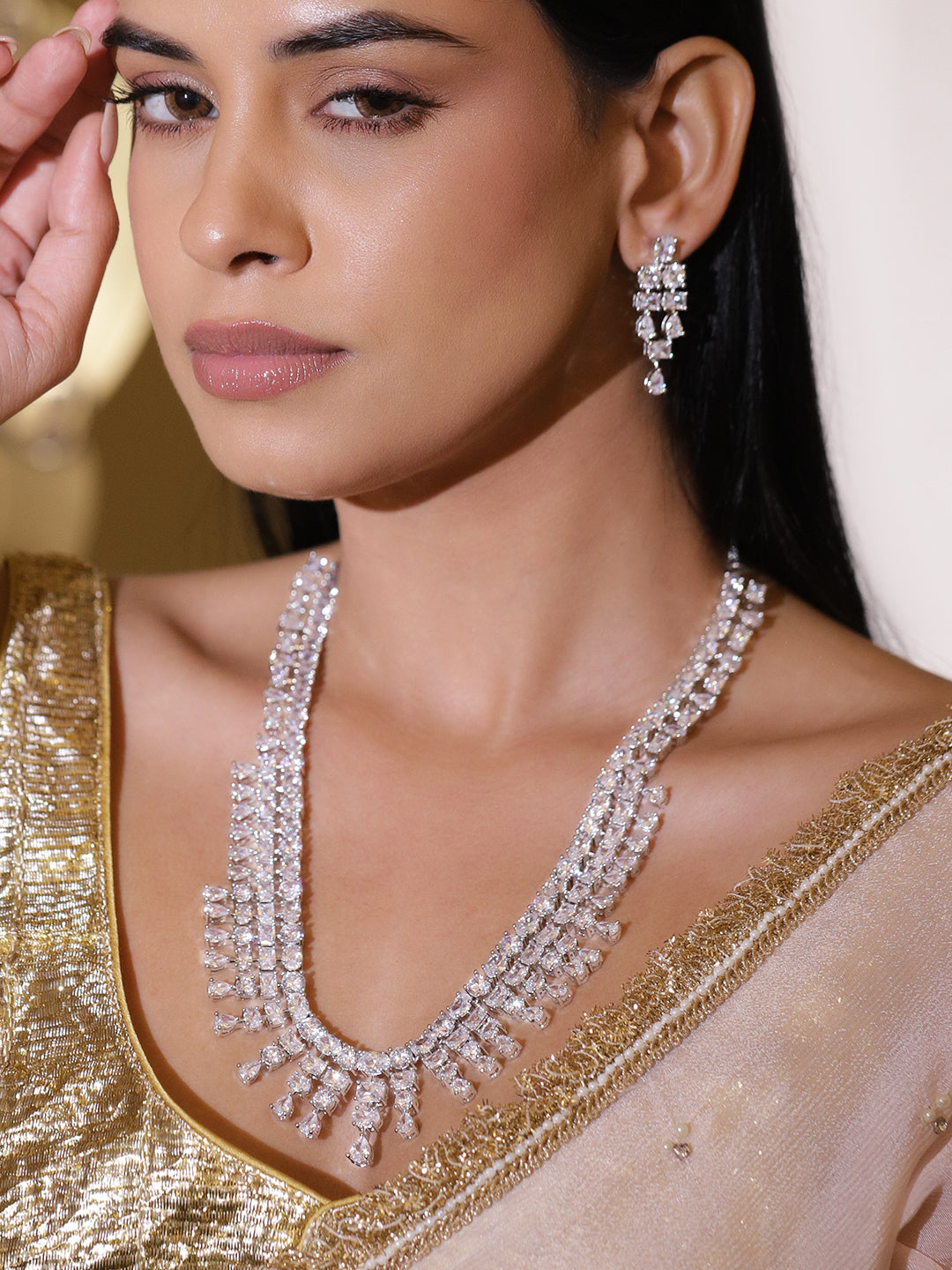 Timeless White American Diamond Crystal Necklace