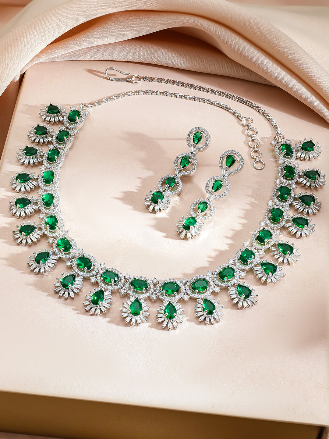 American Diamond Zirconia Emerald Necklace Set