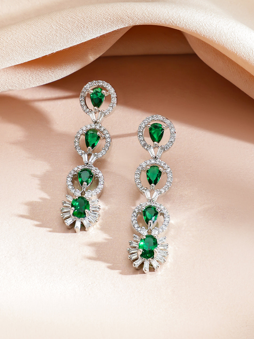 American Diamond Zirconia Emerald Necklace Set