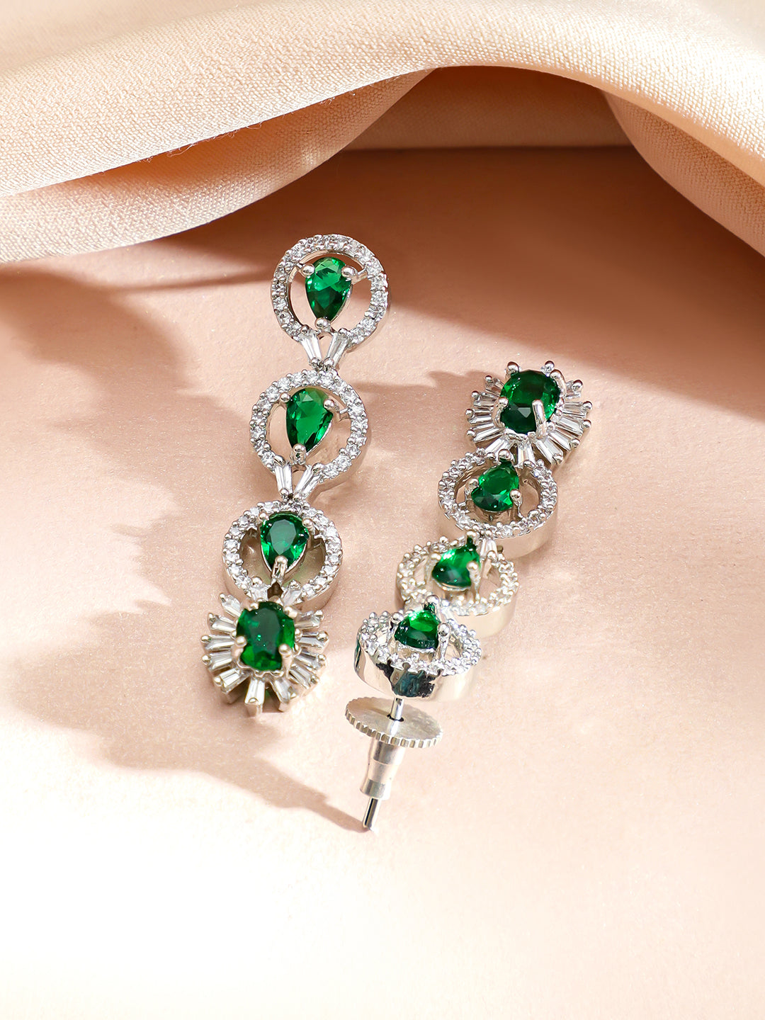 American Diamond Zirconia Emerald Necklace Set