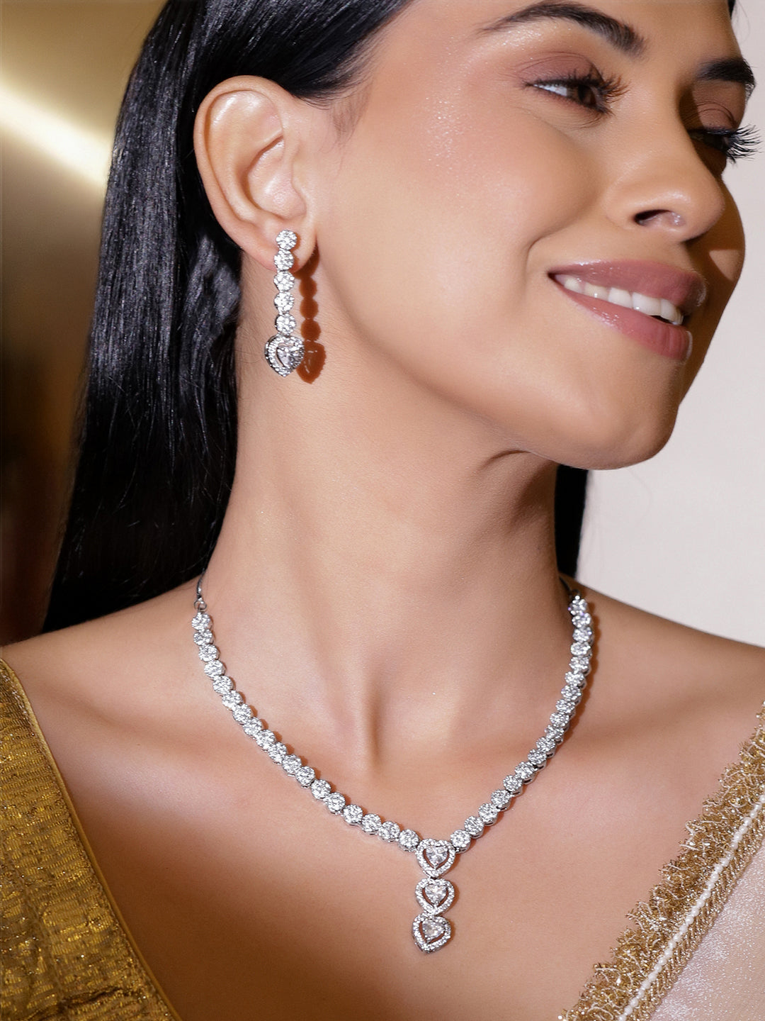 Heartline Shine American Diamond Necklace Set