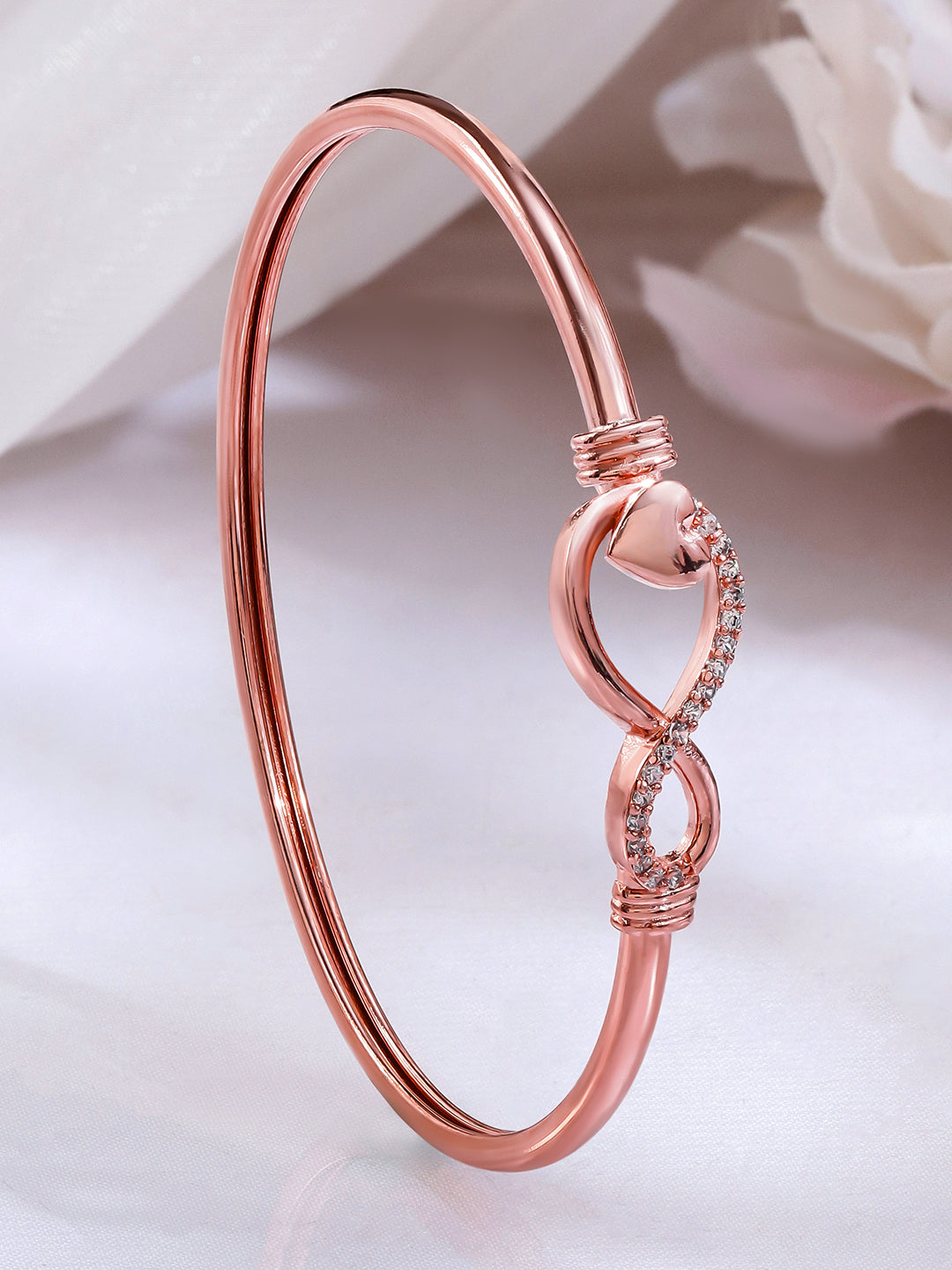 Wentra 18K Rose Gold-Plated Infinity & Heart Motif Crystal Zirconia Studded Sleek Bracelet