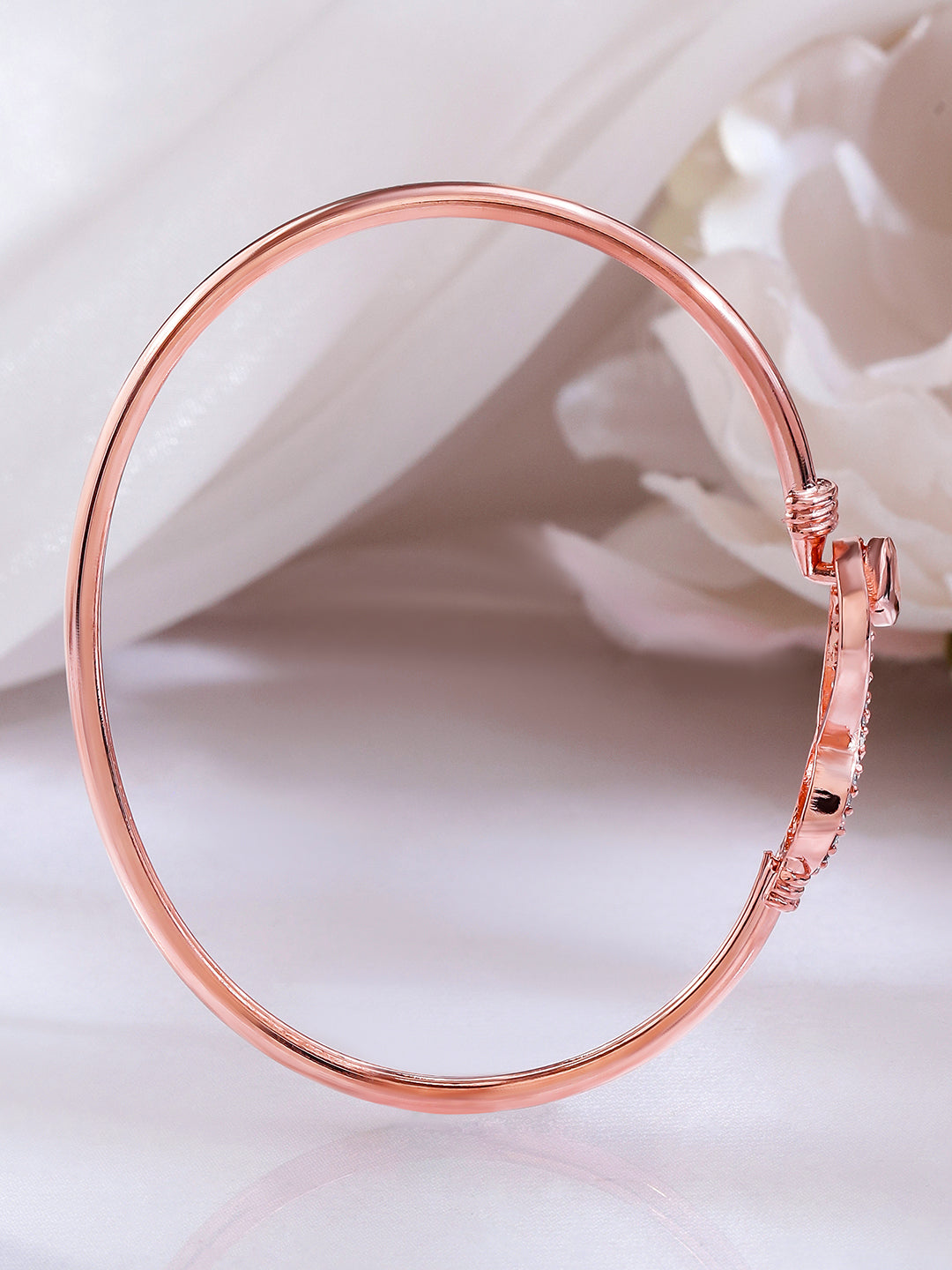 Wentra 18K Rose Gold-Plated Infinity & Heart Motif Crystal Zirconia Studded Sleek Bracelet