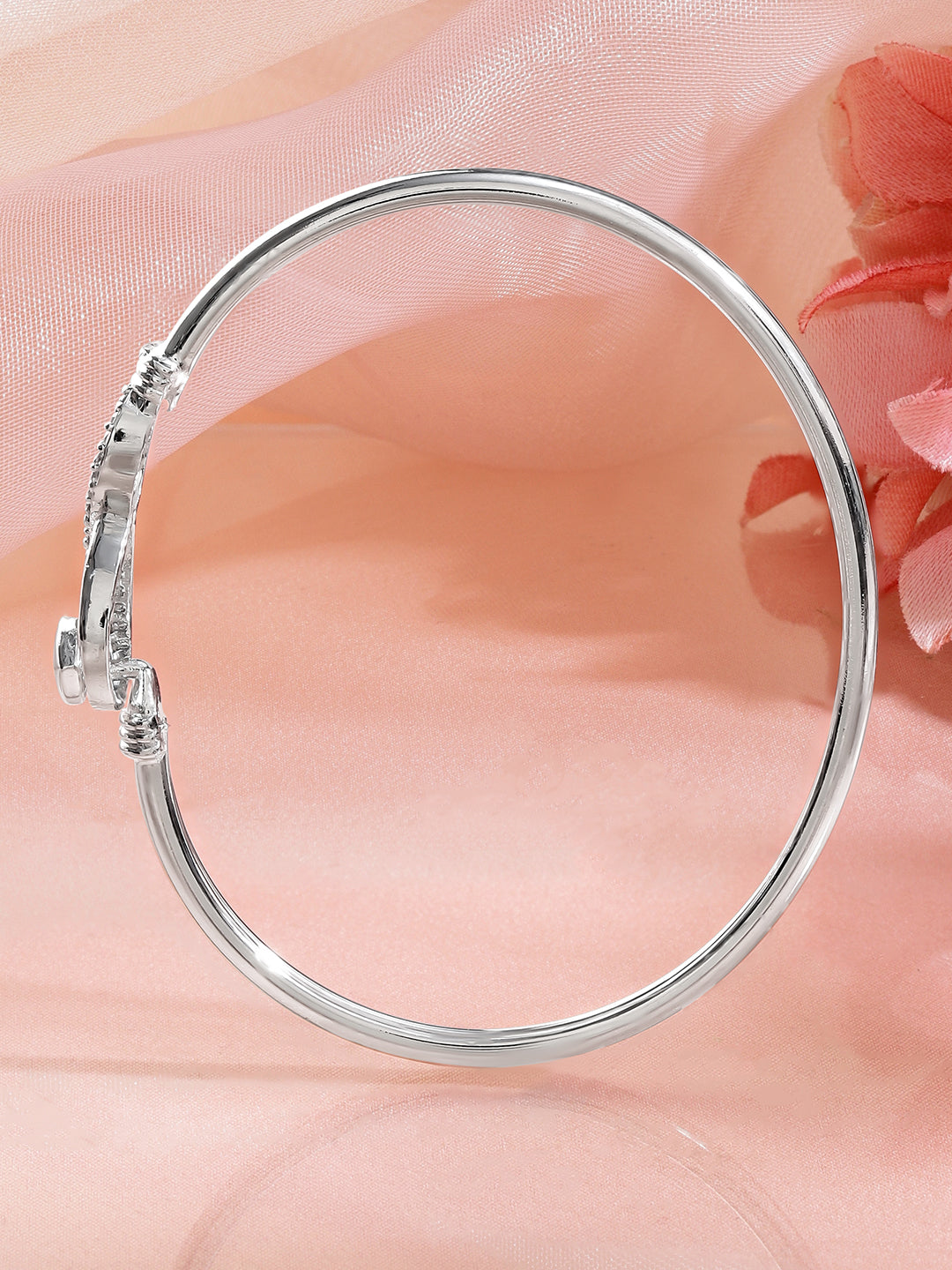 Wentra Rhodium-Plated Infinity & Heart Motif Crystal Zirconia Studded Sleek Bracelet