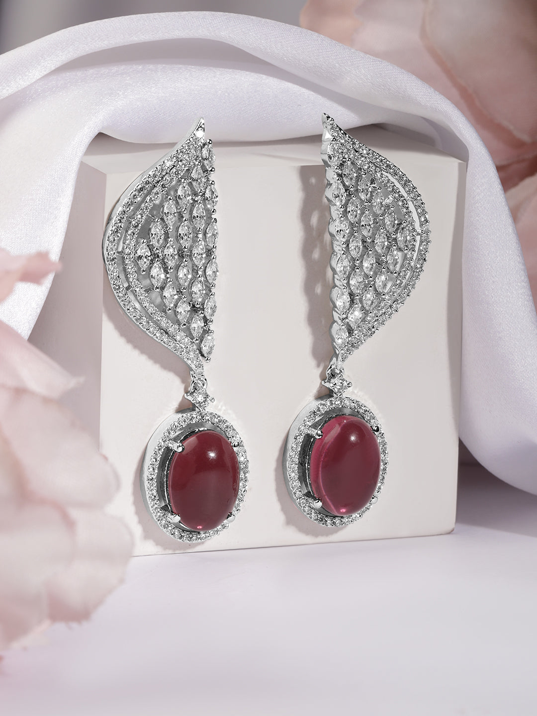 Sleek Scarlet Tone American Diamond Zirconia Danglers