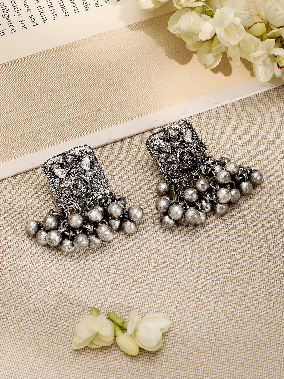 Oxidized Silver Bead Work Necklace Set