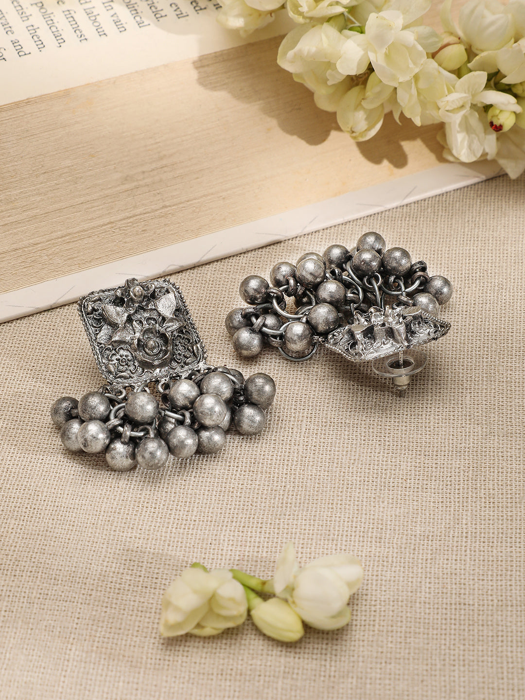 Oxidized Silver Bead Work Necklace Set