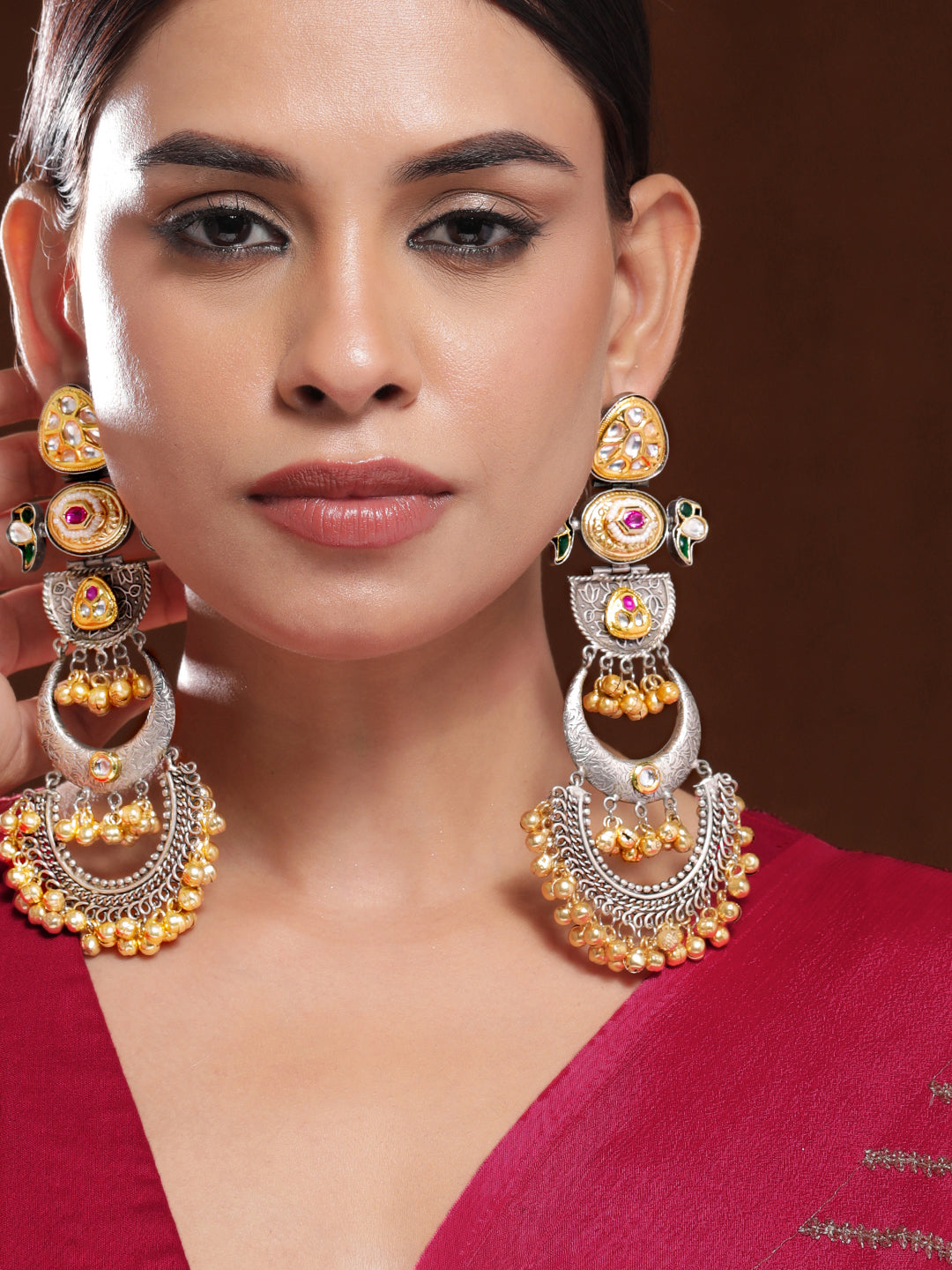 Oxidised Gold-Bead Wedding Chandbali Earrings