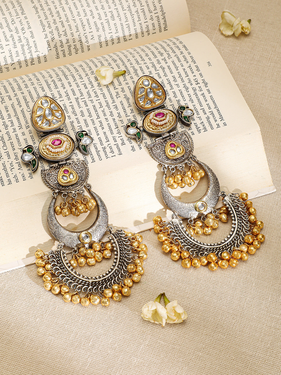 Oxidised Gold-Bead Wedding Chandbali Earrings