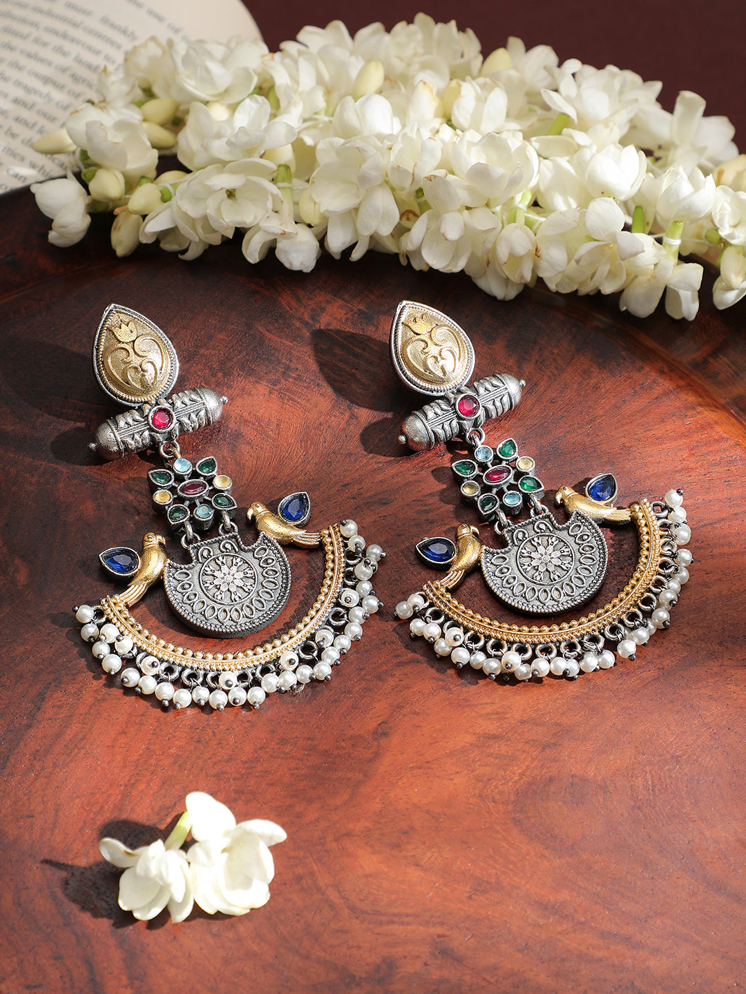 Festive Dual-Tone Bird Oxidised Chandbalis
