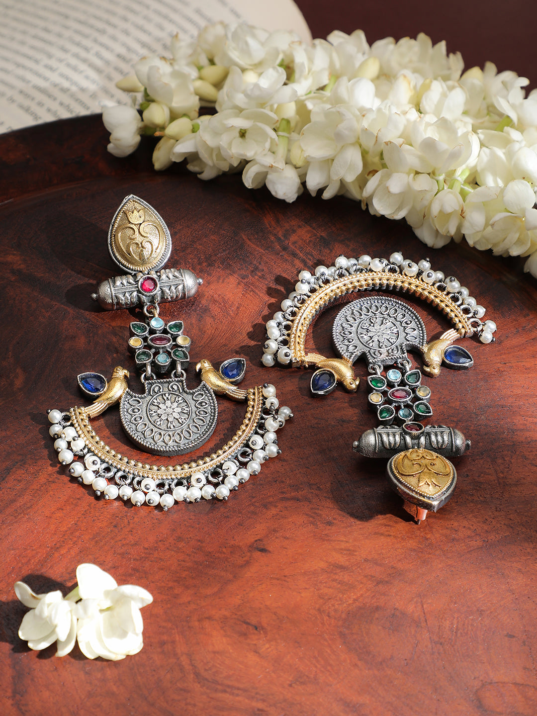 Festive Dual-Tone Bird Oxidised Chandbalis