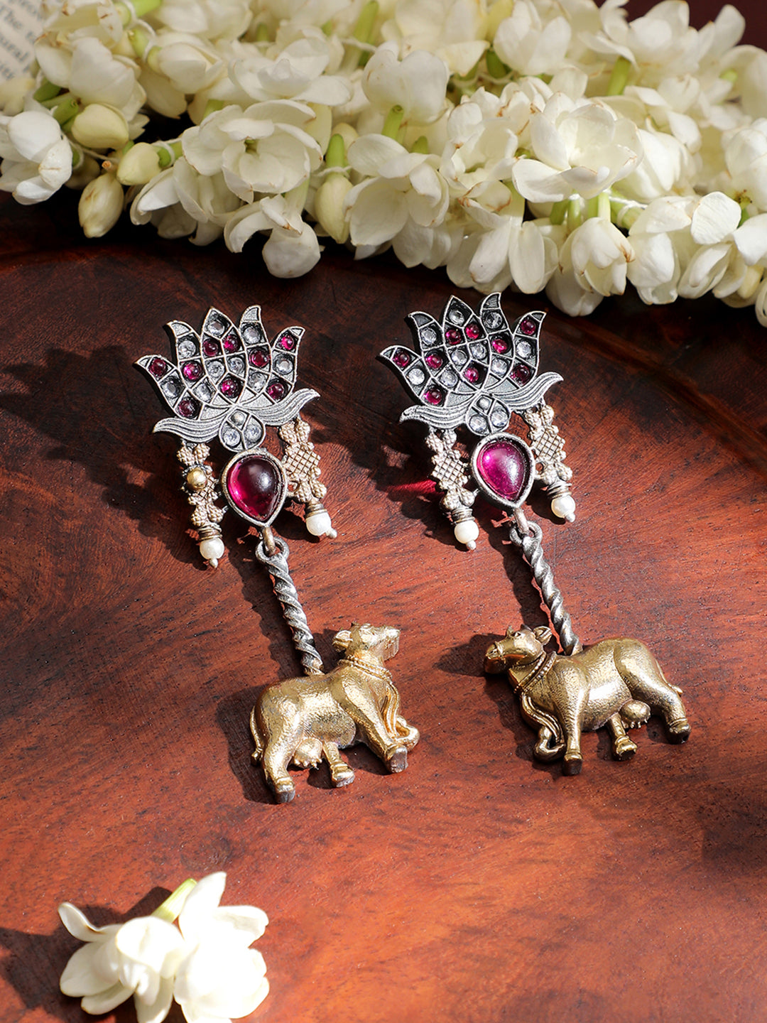 Artistic Lotus Cow Pink Statement Earrings