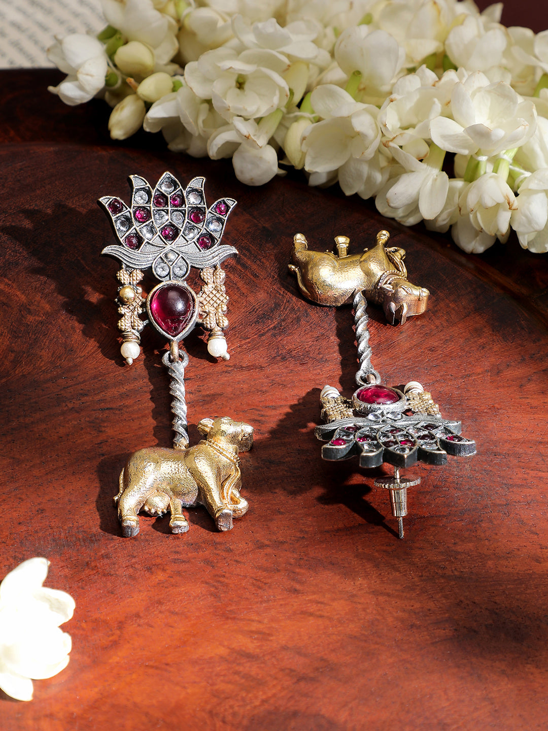 Artistic Lotus Cow Pink Statement Earrings