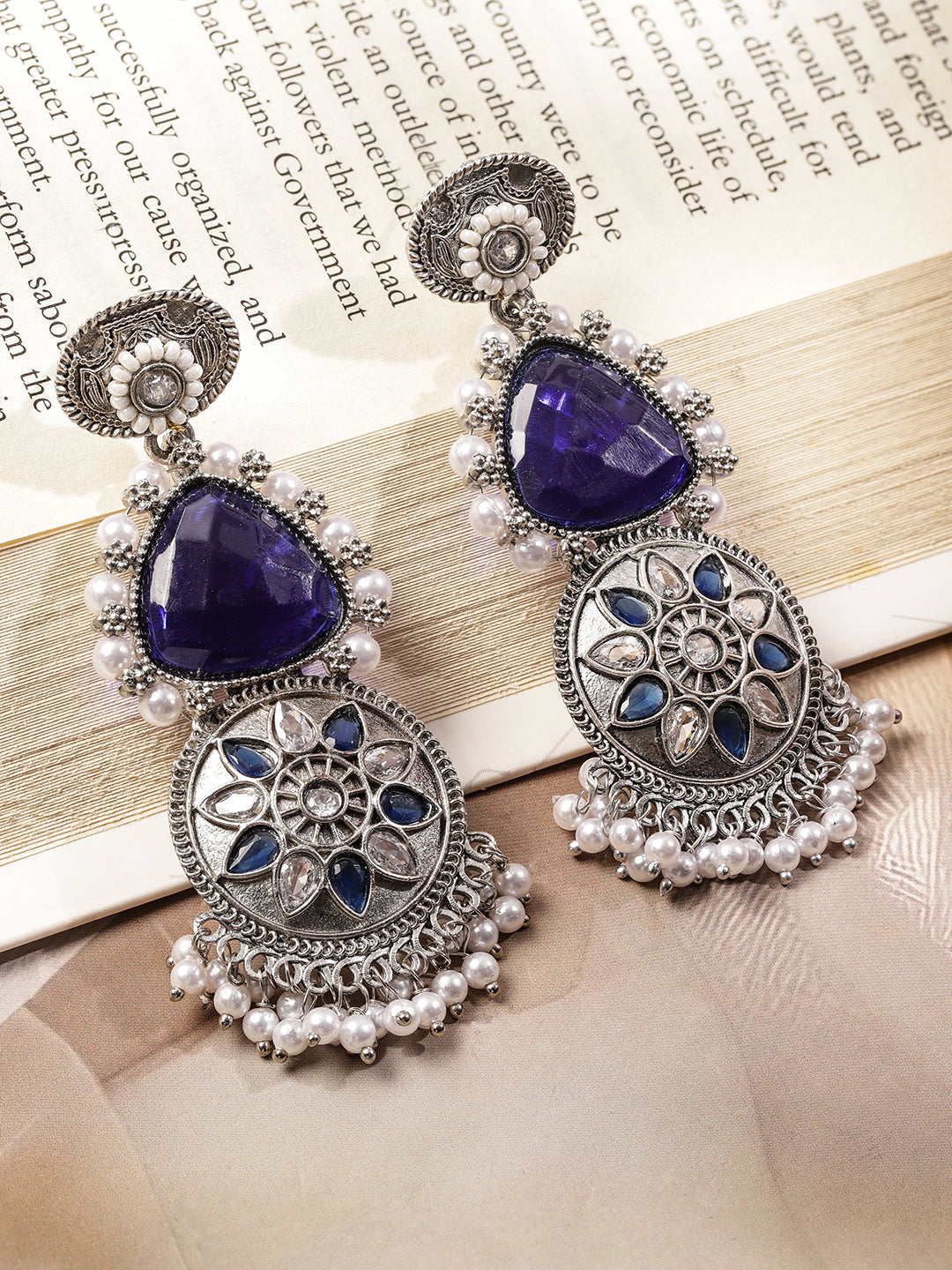 Blue Harmony Oxidised Statement Earrings