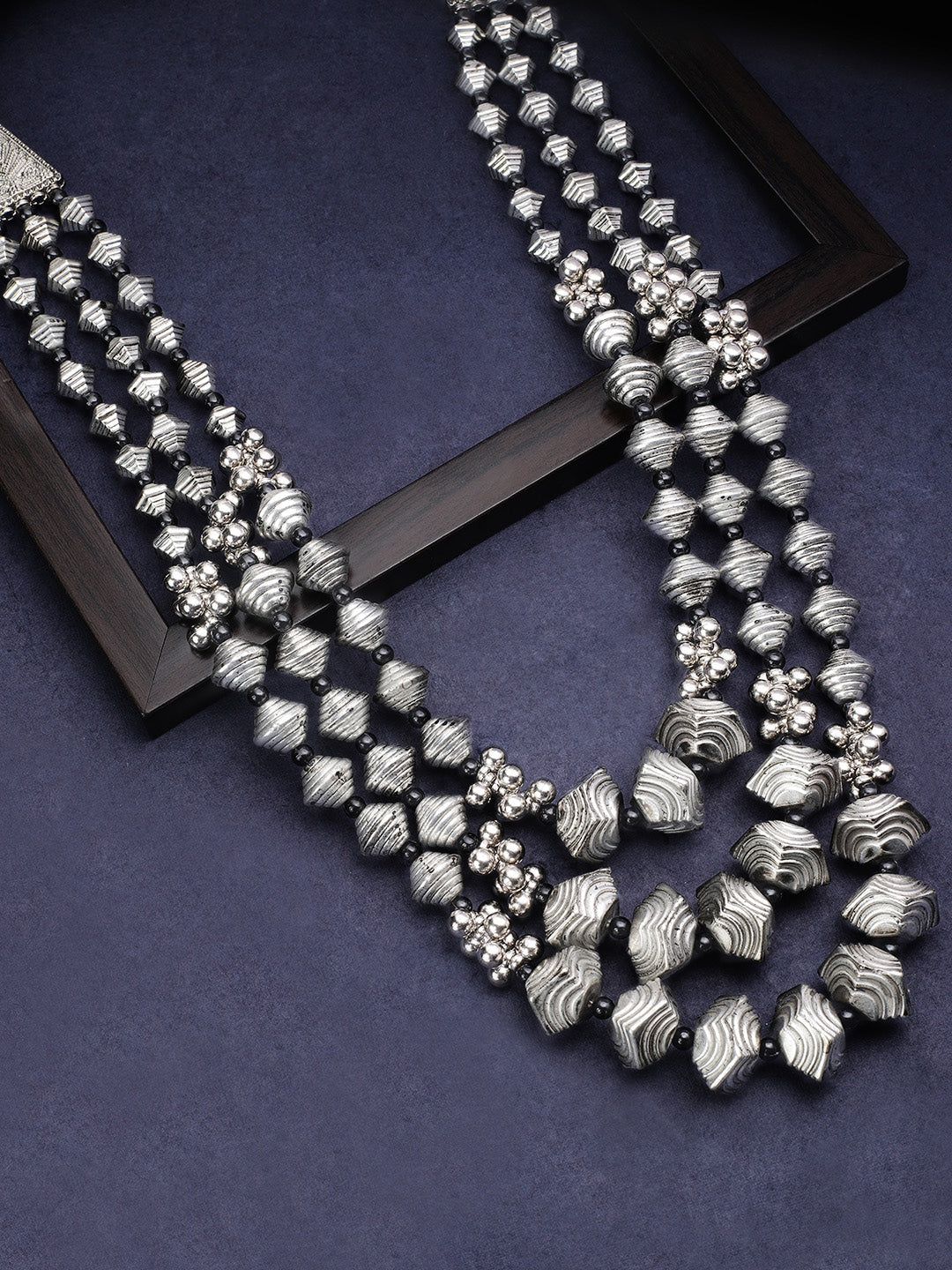 Wentra Silver Plated Oxidised Handcrafted Multi Layer Boho Necklace