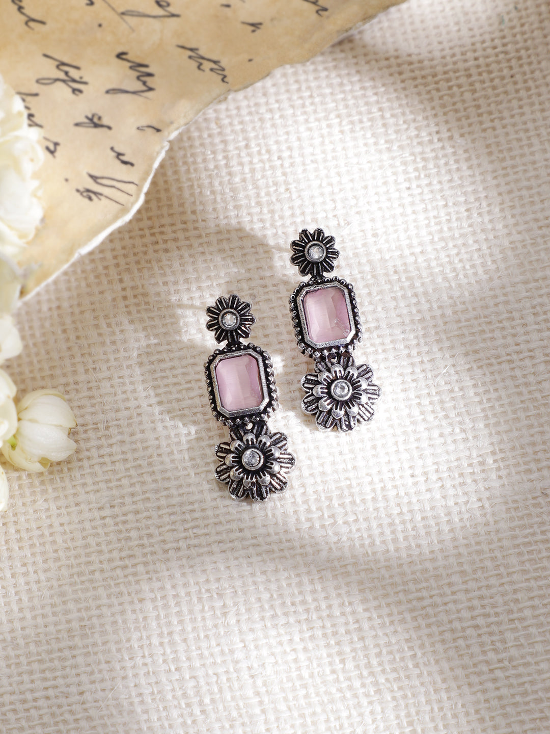 Pink & Blue Oxidized Floral Necklace Set
