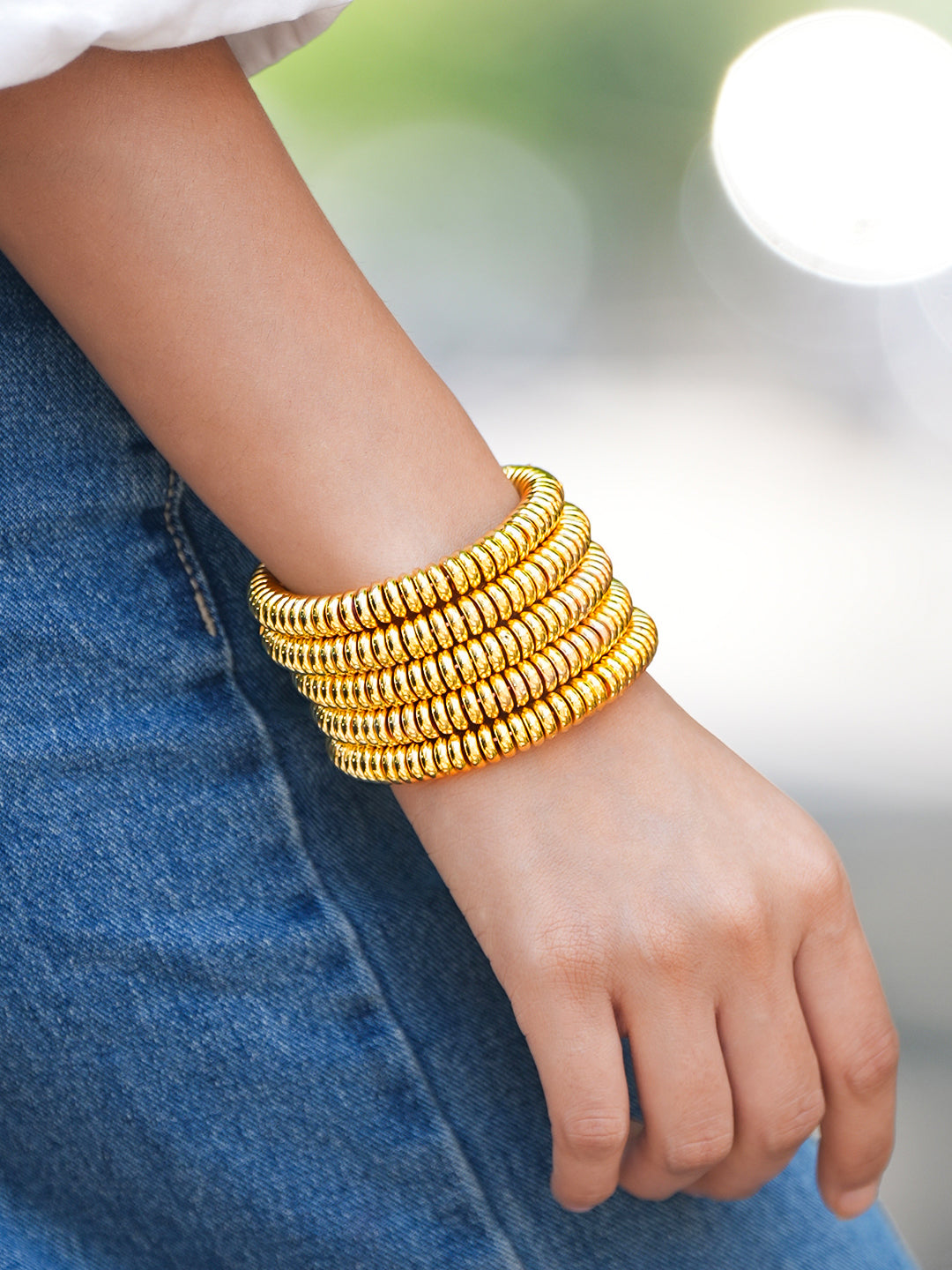 Glossy Golden Beaded Coiled Bracelet