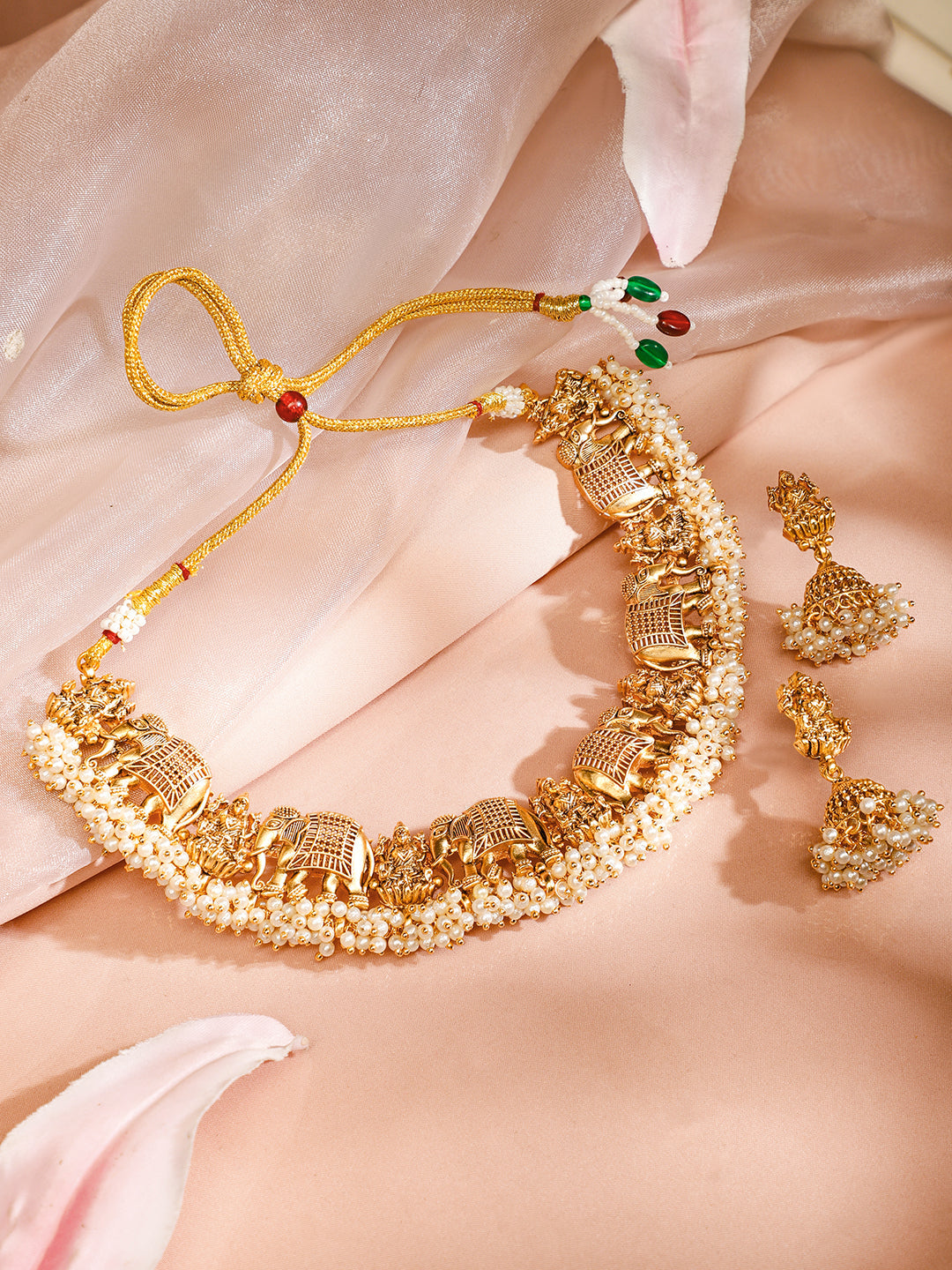 Elephant Motif Necklace Set with Pearl Drops