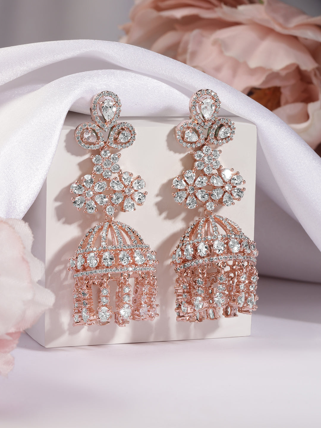 Artistic White American Diamond Zirconia Jhumka