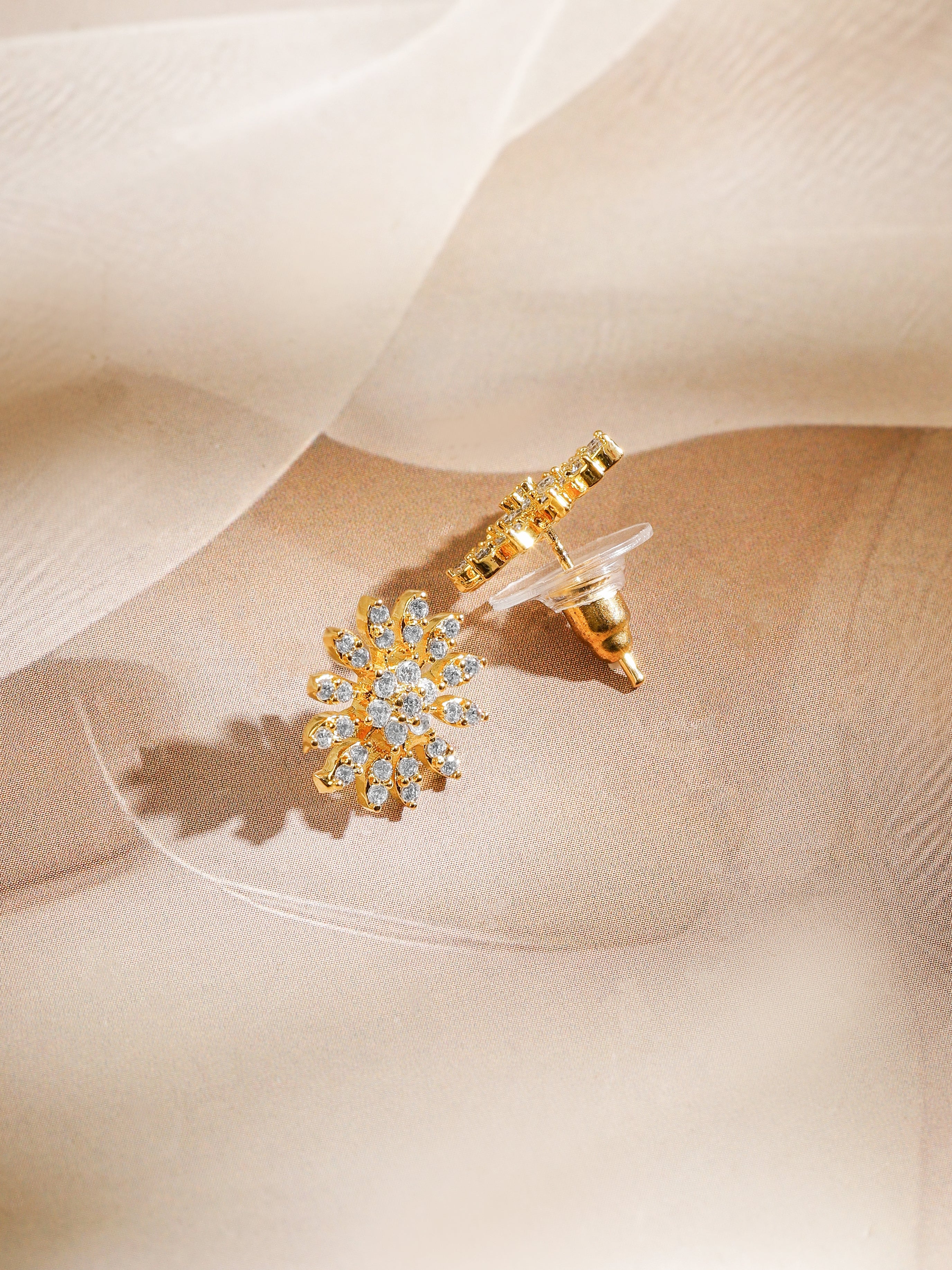 American Diamond Zirconia Mangalsutra With Floral Studs